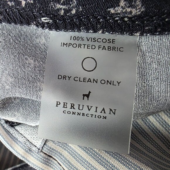 Peruvian Connection Womens 12 Pants Distressed Print Navy Blue Straight Leg Boho - Picture 6 of 7